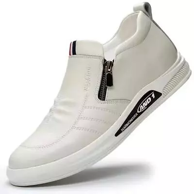 Zapatos Casuales Blancos Para Hombre Zapatillas De Cuero Moda Deportivos Cómodas • $19.99