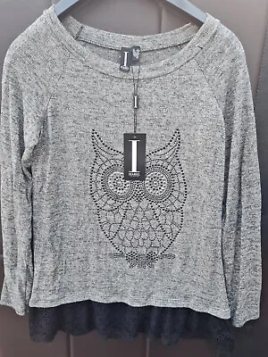 £4 • Buy Izabel London Grey & Black Owl Jumper Size M/L New With Tags