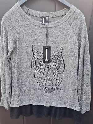 £4 • Buy Izabel London Grey & Black Owl Jumper Size M/L New With Tags