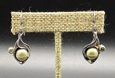 'HG' HAGIT GORALI-Sterling Silver Colored Pearl Peridot Dangle Earrings • $100