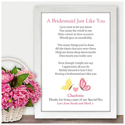 Personalised Bridesmaid Thank You Gifts Flower Girl Maid Of Honour Wedding Poem • £4.95