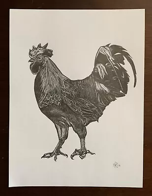 Original Artwork. Ayam Cemani The Black Chicken. MMS 2024. 9 X12  Pencil • £48.22