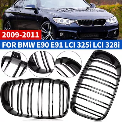For BMW 3 Series E90 E91 2009-11 Gloss Black Front Kidney Dual Slat Grill Grille • $26.50