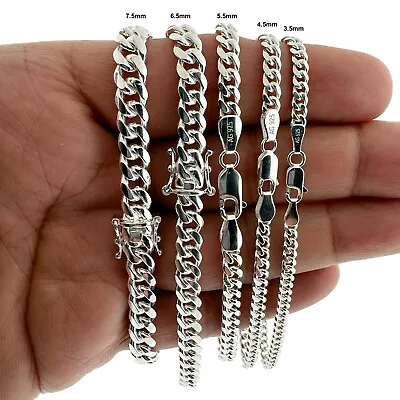 Real SOLID 925 Sterling Silver Miami Cuban Link Chain Bracelet 3.5MM-7.5MM ITALY • $19.99