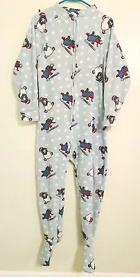 Disney Footed Eeyore Pajamas Christmas Holiday Snowballs Size M Light Blue • £12.04