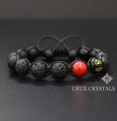 Men's Black Lava Stone & Onyx Shamballa Style Gemstone Beaded Bracelet Macrame • $44