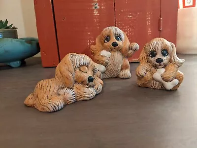 VTG Set Of 3 Anthropomorphic Dogs Puppies Big Eyes Ceramic Figurines Kitsch  • $9.99
