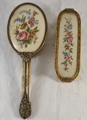 Vintage Vanity Items Clothing Brushes 1950 Tapestry Floral Petitpoint • $20