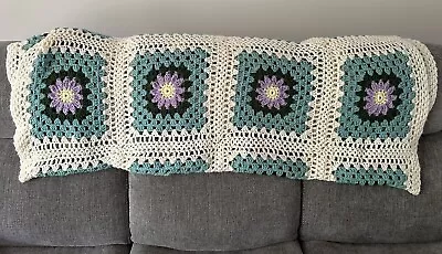 Vintage Handmade Granny Square Crochet Flower Afghan Blanket 52x85 • $35