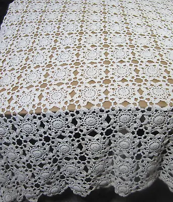 Vintage Crocheted Lace Bedspread Coverlet Granny Core Cotton 68x86 • $56