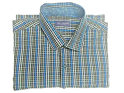 Marco Brunelli Shirt Mens XL Blue Green Paisley Flip Cuffs Button Down • $16.14