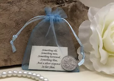 £2.99 • Buy Bride's Silver Sixpence Gift - Something Old, Something Blue Lucky Wedding Charm