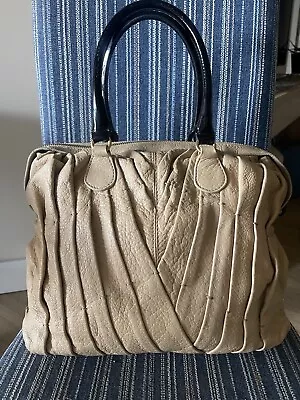 Valentino Vintage Tan Pleated Leather  Dbl Top Handles Satchel Bag Purse✨$1200 • $150