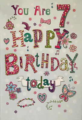 GIRL 7th BIRTHDAY GREETING CARD 7”x5” FREE P&P • £1.89
