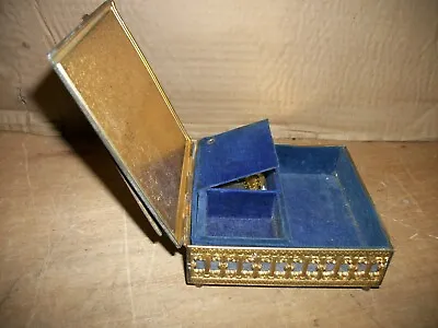 Vintage Music Jewelry Box Metal Gold Trinket Velvet • $35