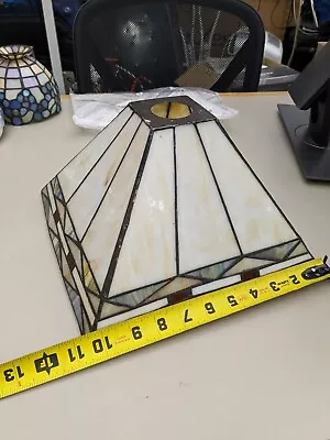 Stained Slag Glass Lamp Mission Frank Lloyd Wright Style Shade 10.5x10.5x6.25” • $55.99