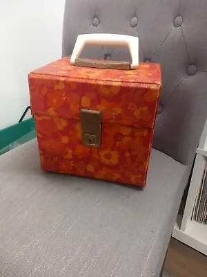 Vintage 60s 70s Orange Red Floral Record Carry Case Box 7”  Vinyl Storage Box • £29.99