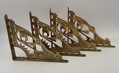Art Deco Era Solid Brass Shelf Brackets Set Of 4 Large Intricate Detail • $165