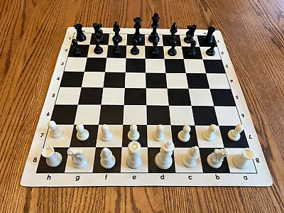 New Basic Chess Set Black 20x20 Inch Vinyl Board W/ Single Weighted Chess Pieces • $22