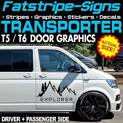 To Fit VW TRANSPORTER T5 T6 EXPLORER DOOR GRAPHICS STICKERS DECALS CAMPER VAN • £24.99