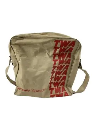 Vintage TWA Airlines Gateway Vacations Carry On Bag Luggage Beige Red Logo • $39.89