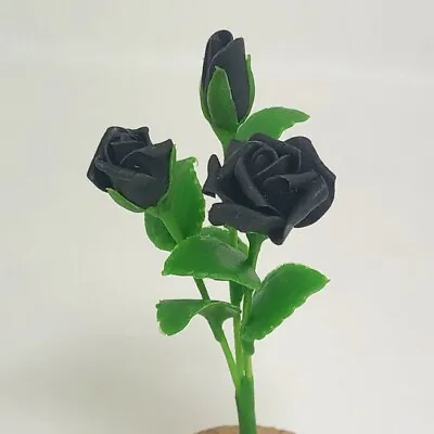 Black Roses Flower Miniature Handmade Clay Plant Dollhouse Garden Decoration • $1.95