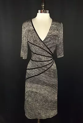 CONNECTED Size 12 Sheath Dress Black Beige Short Sleeve Stretch Knee Length • $34.99