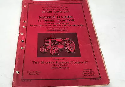 1954 MASSEY HARRIS 55 DIESEL TRACTOR Factory Parts Book • $49.95