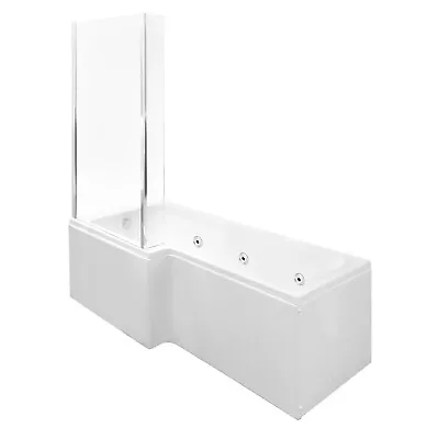 L-Shaped Whirlpool Shower Bath Screen 8 Jet 1600mm Bathroom White Acrylic Modern • £959.95