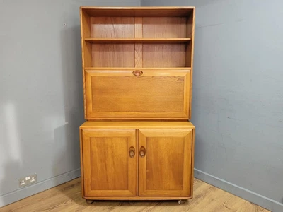 £650 • Buy Fabulous! Blonde Ercol Windsor Bureau Bookcase Cabinet Vinyl Storage Cupboard