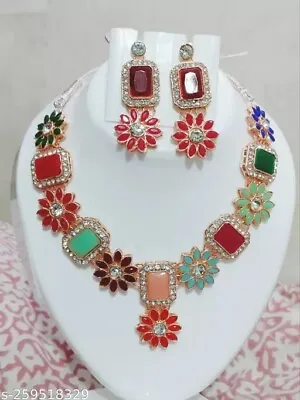 Indian Bollywood Style Bridal Choker Gold Plated Jewelry Necklace Earrings Set • $21.49