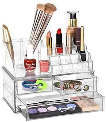 Cosmetic Organizer Acrylic Makeup Drawer Holder Jewelry Case Box Storage Clear • £14.99