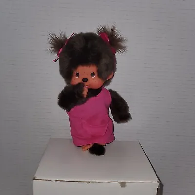 Sekiguchi Monchhichi Mother Doll Stuffed Plush Dark Brown Fur Pink Dress 8  • $19.99