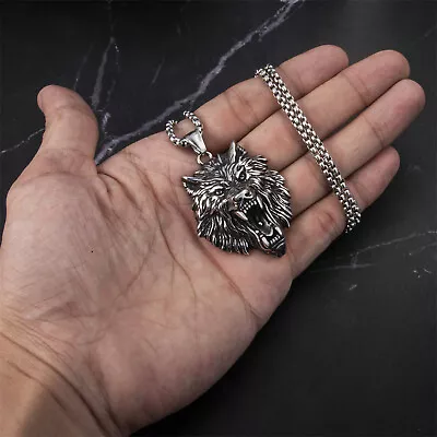 Stainless Steel Viking Wolf Head Pendant Necklace Classic Animal Vintage Jewelry • $11.99