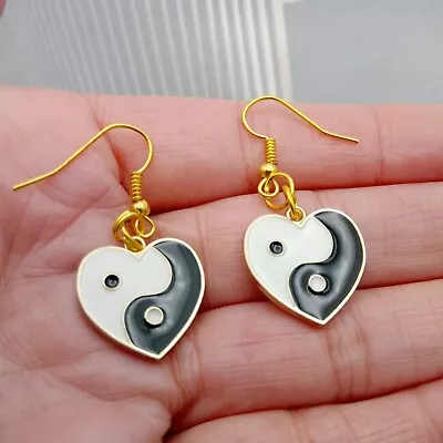 Heart Earrings Yin & Yang Black & White Love Mother's Day New In Gift Bag • £4.95