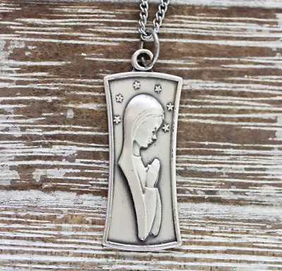 Vintage Mary Medal Religious Sterling Silver Pendant Chain 18  925 Necklace • $38.40