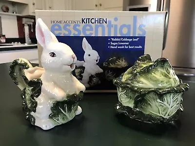 Bunny Rabbit Cabbage Leaf Sugar Bowl And Creamer Set Home Essentials With Box • $20