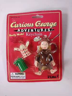 Vintage Curious George Adventures Keychain Fig W/ 2 Hand Puppets -1998 Basic Fun • $8