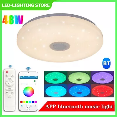 RGB LED Ceiling Light Bluetooth Speaker Music Light Dimming With Remote Control • £14.89