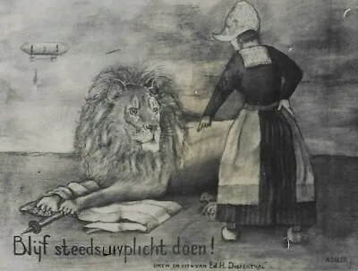 Vintage Dutch Postcard Lion Woman Zeppelin Flag Patriotic Artist Signed  • £4.99