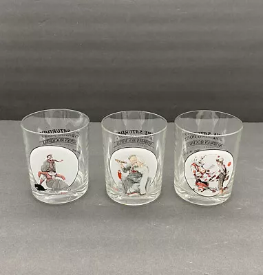 Vintage Norman Rockwell Saturday Evening Post On The Rocks Glasses Set Of 3 • $15.99