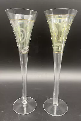 $24.95 • Buy VTG Tall Flared Etched Champagne Flutes 10.5” 6oz Set Of 2  RARE EUC