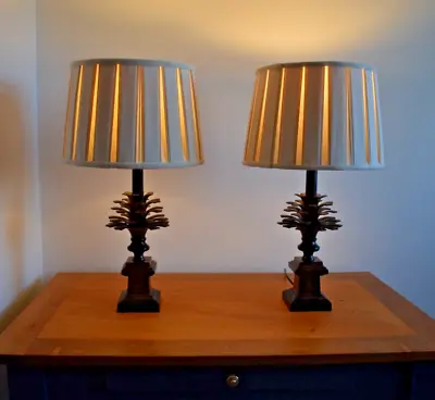 Vintage Pair Pine Cone Table Lamps In Style Of Maison Charles Metal Lamp Base • $466.26