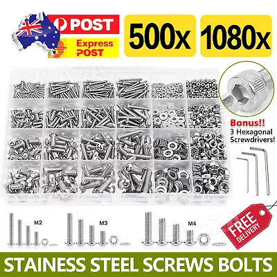 1080pcs M2/M3/M4 Stainless Steel Bolts Nuts Screws Hex Head Assorted Kit Set AU • $17.85