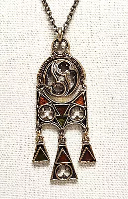 Vintage Miracle Celtic Irish Gothic Long Enamel Pendant Dangle Necklace 24.5  • $35