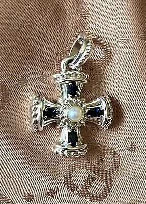 Judith Ripka 925 Sterling Silver Sapphire & Pearl Maltese Cross • $100