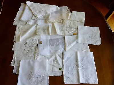 Lot Of 40 Vintage White Bridal Wedding Hankies Embroidered Drawnwork Appliqué • $26