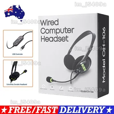 USB Headphones Computer Headset With Microphone Noise Cancelling For PC Laptop • $14.72