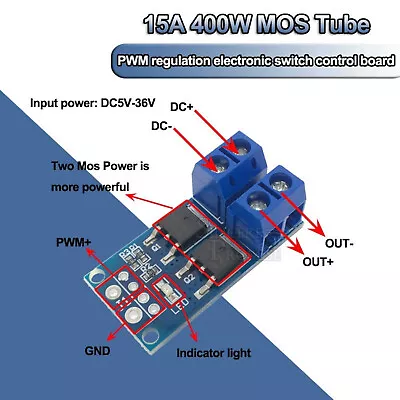 15A 400W MOS FET Trigger Switch Drive Module PWM Regulator Switch DC 5V-36V • $1.09