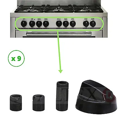 Knobs X 9: Universal Multifit Cooker Oven Grill Control Knob Black • £19.99